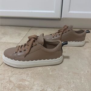 Chloe Natural Lauren Scalloped Leather Sneaker